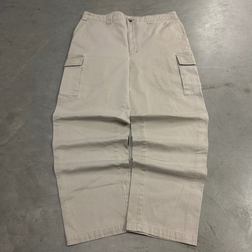LL Bean Mens Cargo Pants 34x29 Khaki Tan Cotton Twill Straight Leg J32